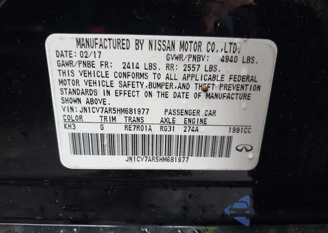 2017 Infiniti Q50 2.0T Premium from USA, damaged, VIN JN1CV7AR5HM681977